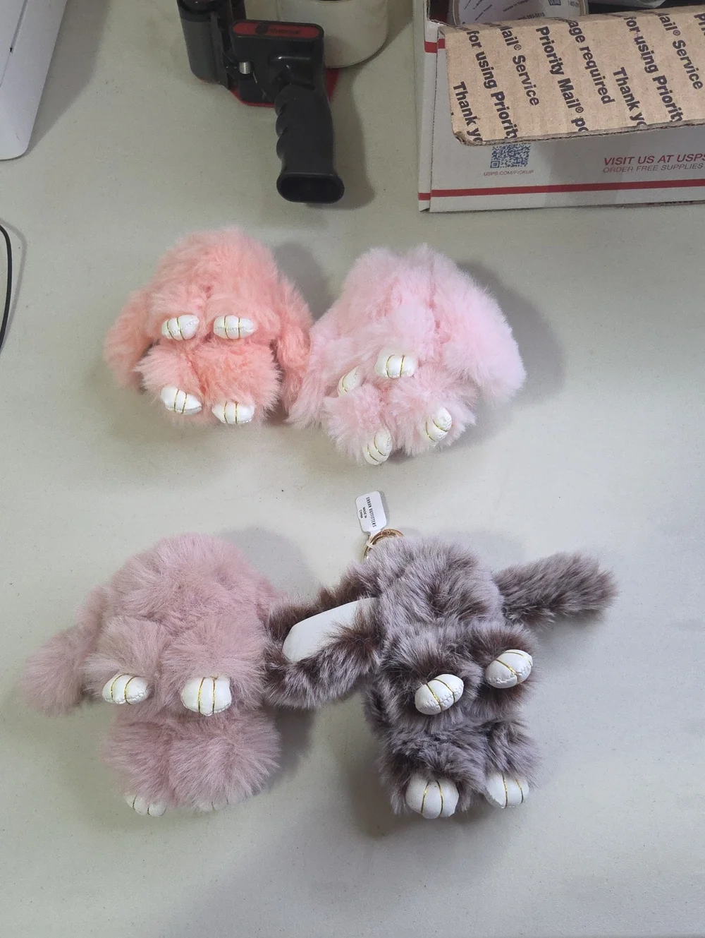 Plush Bunny Keychain Bagcharm - Pink & Gray Faux Fur